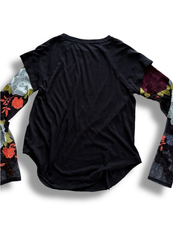 FREE PEOPLE Take Me Away Twofer Embroidered Mesh Sleeve Black Size Medium - Picture 5 of 9